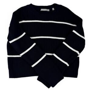 Vince Racked Rib Cotton Stripe in Coastal/Optic White Size L